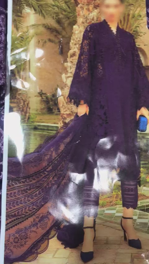 Maria B New Purple 3d Work Luxury Premium Chikankari SK 7012