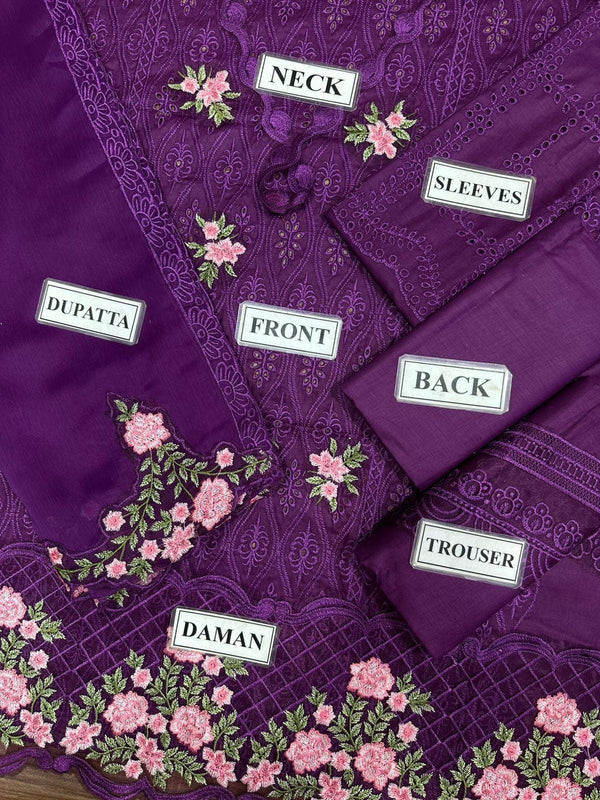 Zarqash chikankari Unstitched Purple SK 7011