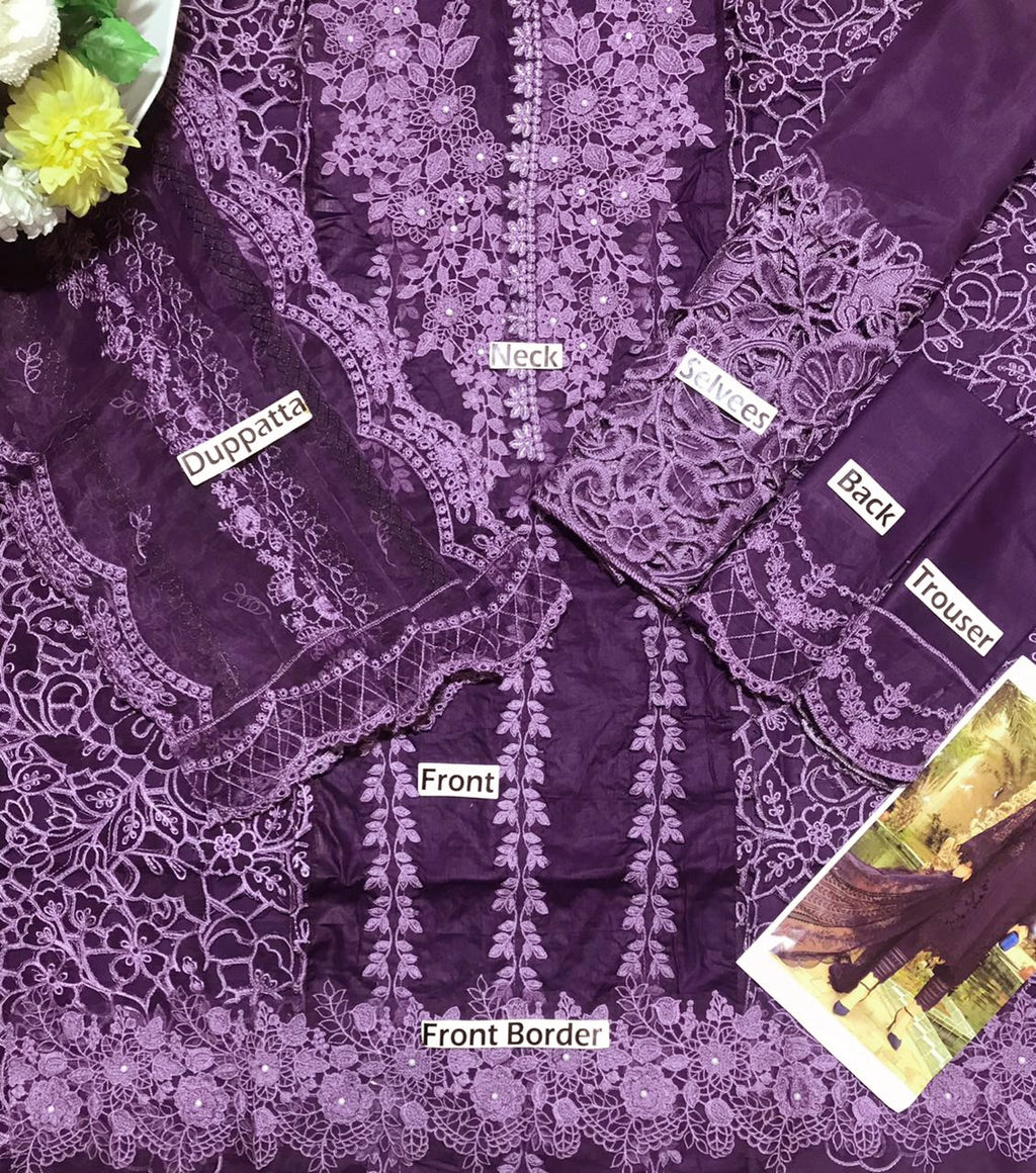 Maria B New Purple 3d Work Luxury Premium Chikankari SK 7012