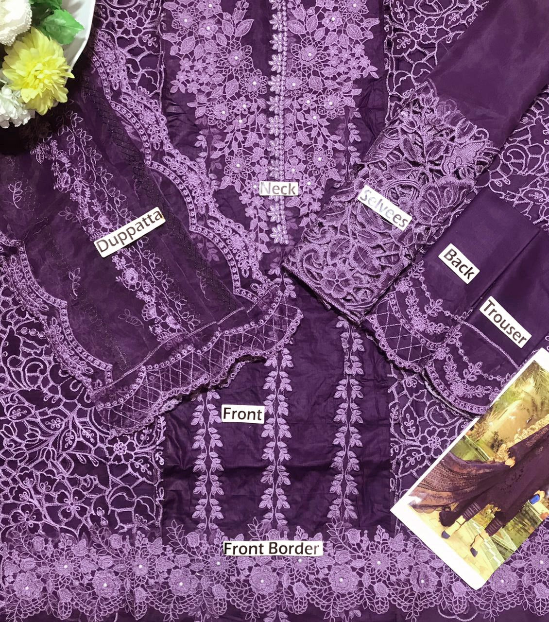Maria B New Purple 3d Work Luxury Premium Chikankari SK 7012