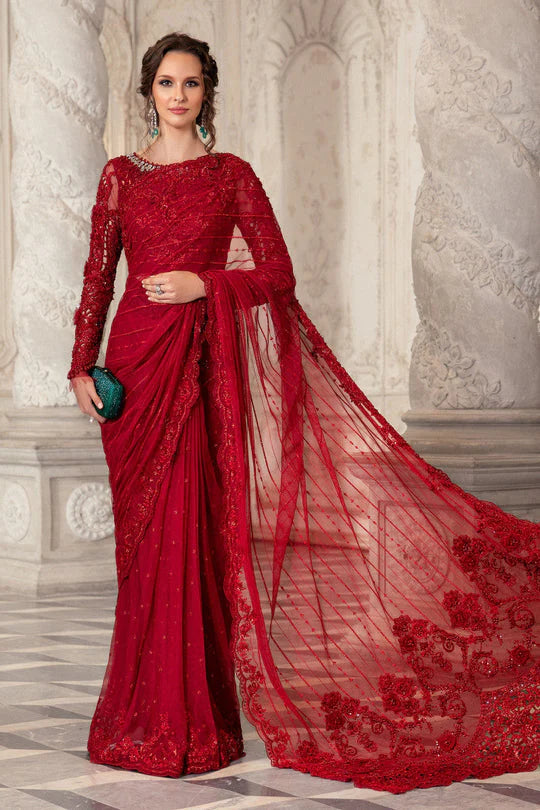 Maria B Soft Net Embroidery Saree Red SR 5021