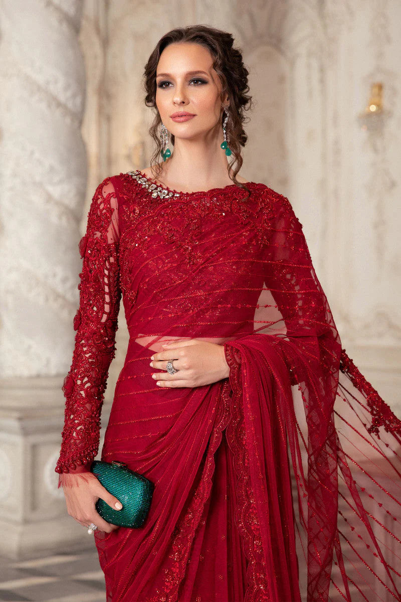 Maria B Soft Net Embroidery Saree Red SR 5021
