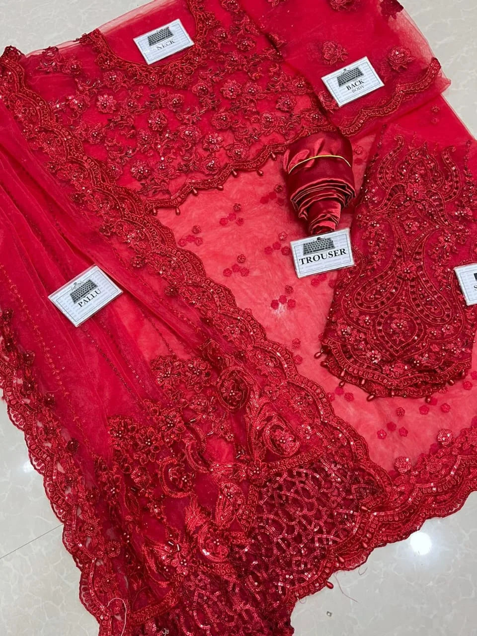 Maria B Soft Net Embroidery Saree Red SR 5021