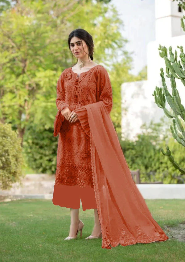 Zarqash chikankari Unstitched Red SK 7011