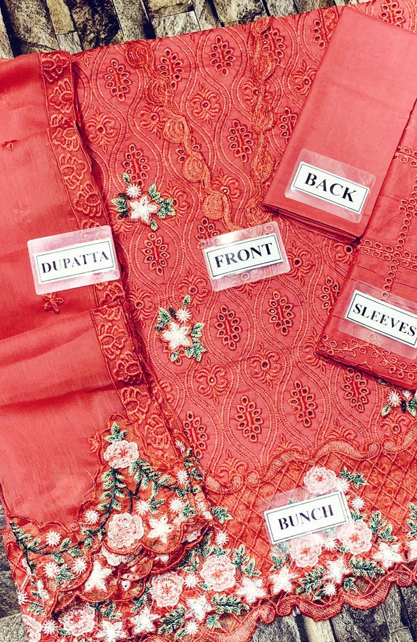 Zarqash chikankari Unstitched Red SK 7011